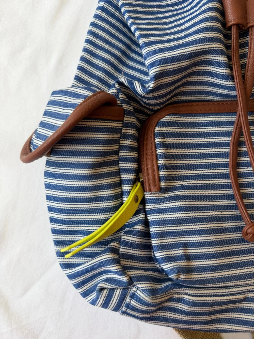 Madden Girl Blue & White Striped Canvas Backpack w/ Faux Leather Trim